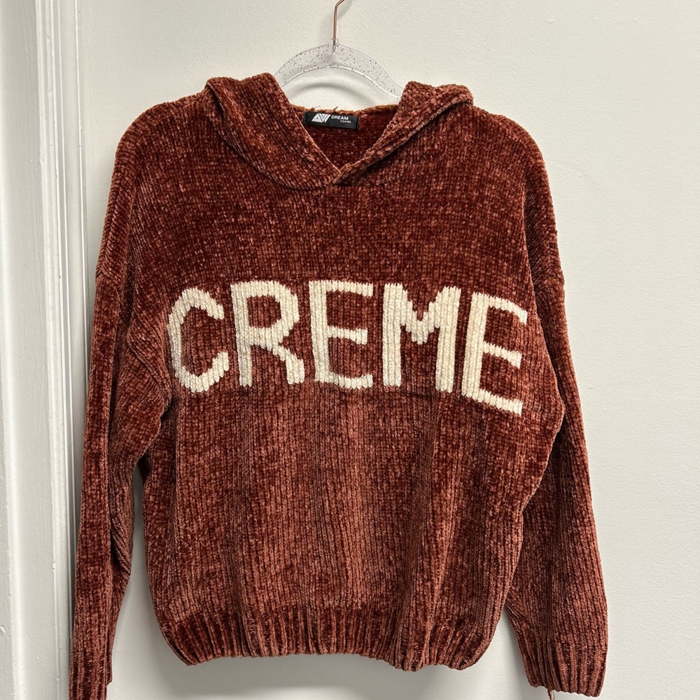 Women's Brown Chenille Hoodie Sweater